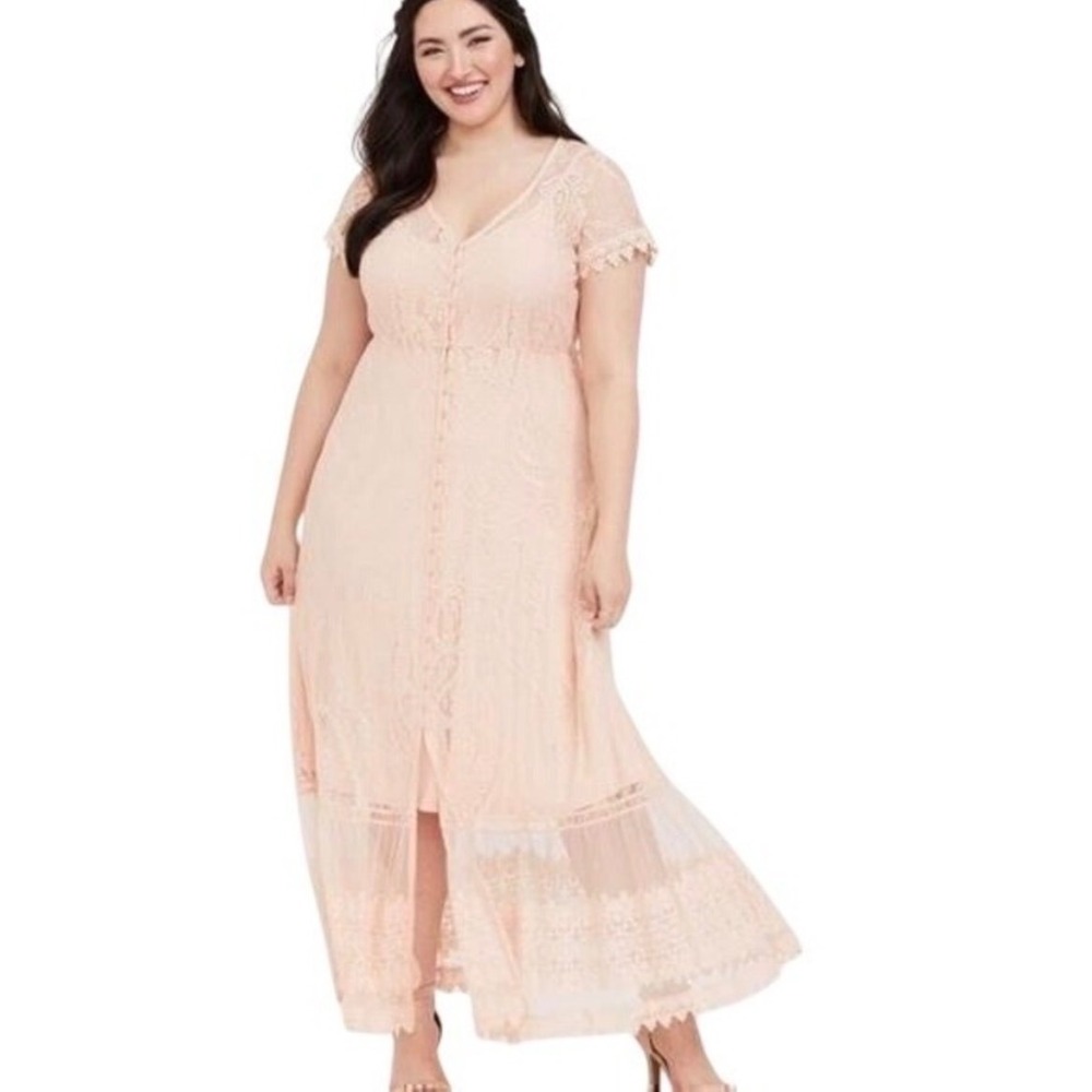 Torrid Blush Pink Lace Button Front Maxi Dress Boho Special Occasion 148862